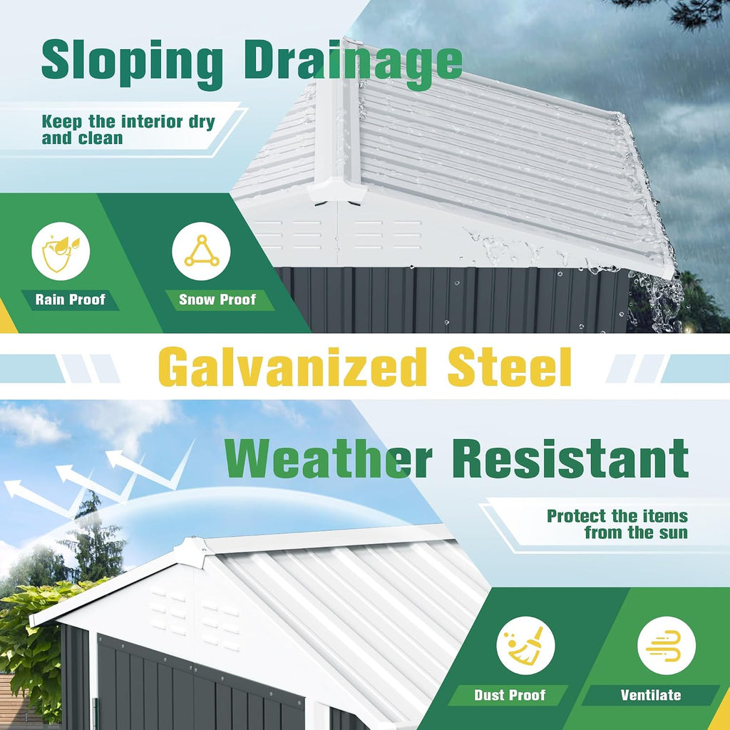 flamaker 6x4 ft storage shed waterproof metal garden, close-up detail