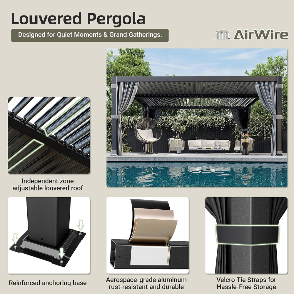 AirWire 12'x16' Louvered Pergola All-Aluminum Gazebo Dark Gray