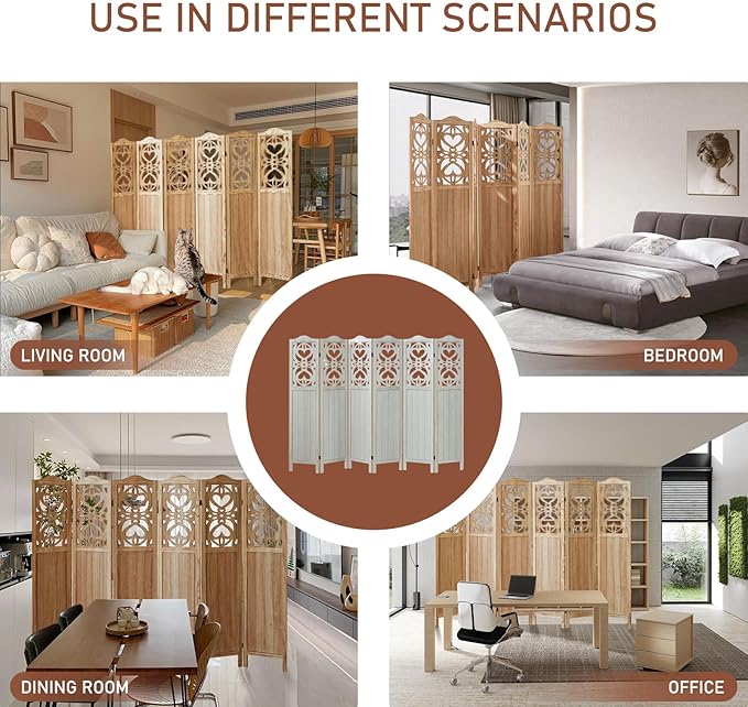 ALeesing 6 Panel Room Divider Fully Assembled, Carved Room Dividers and Folding