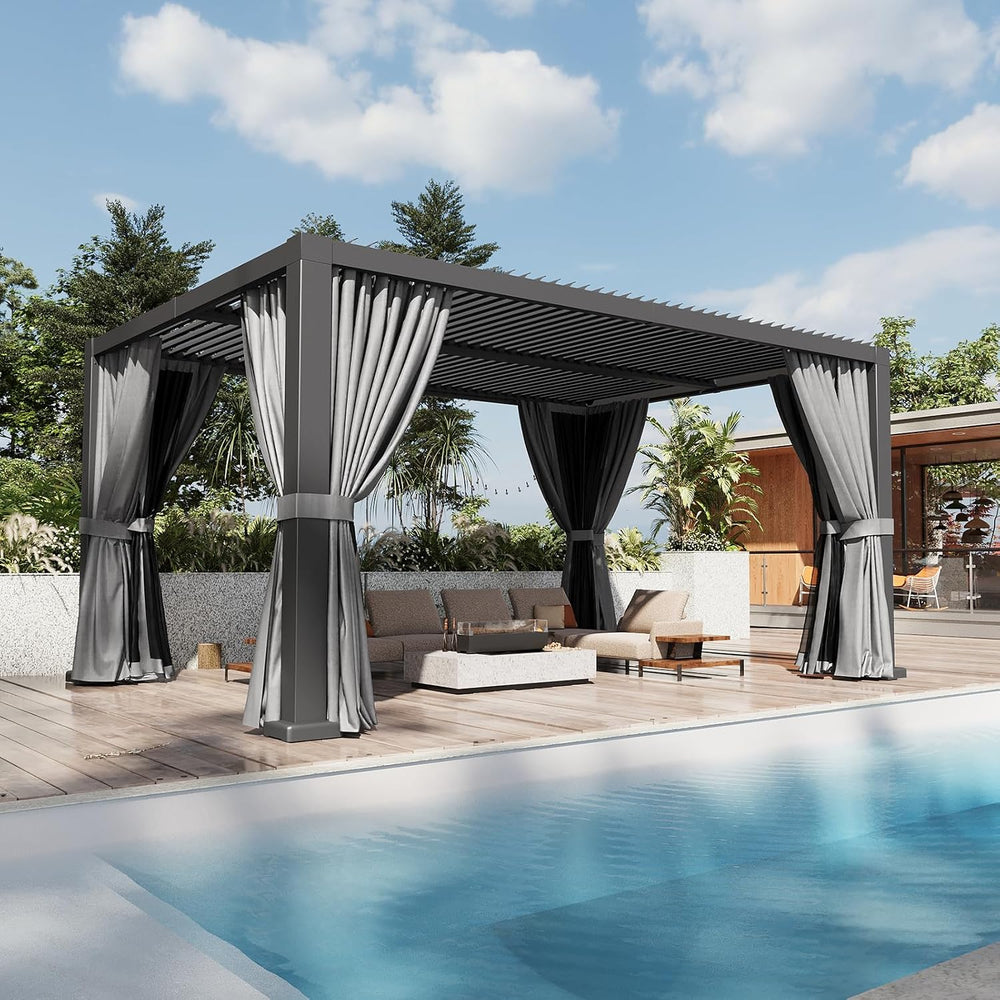 Aoxun Louvered Pergola 12x16 All-Aluminum, Waterproof Curtains and Netting