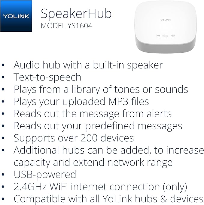YoLink Water Leak Detection Starter Kit, w/SpeakerHub Audio/Talking Hub & Water