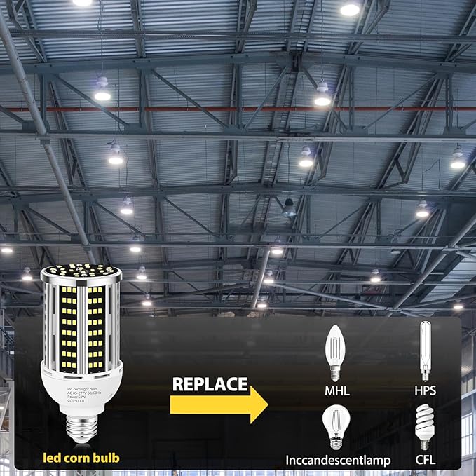 50W LED Corn Light Bulb, 5000K Commercial Grade Daylight E26/E39 6500LM Medium (6 pack)
