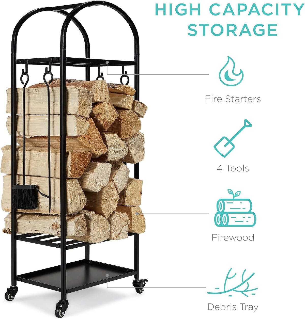 best choice products large firewood log rack, xl showing dimensions
