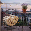 Firewood Rack Outdoor, 24 Inch Round Firewood Storage Log Rack with Arrow Style, Wood Rack for Indoor Fireplace & Balcony (Black)