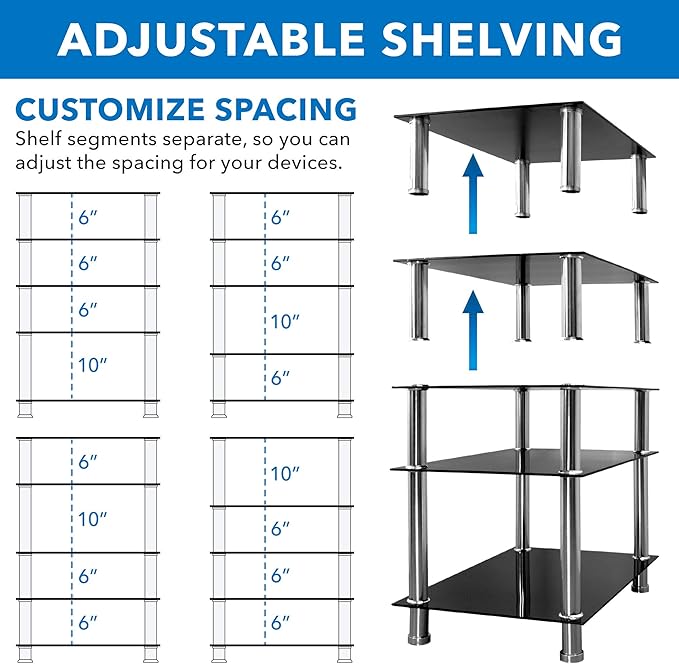 Mount-It! Tempered Glass AV Component Media Stand, Audio Tower and Media Center
