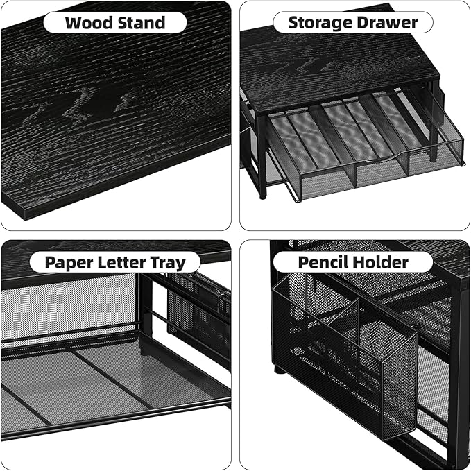Marbrasse Wood Printer Stand for Desk, 2-Tier Desktop Printer Table for Home