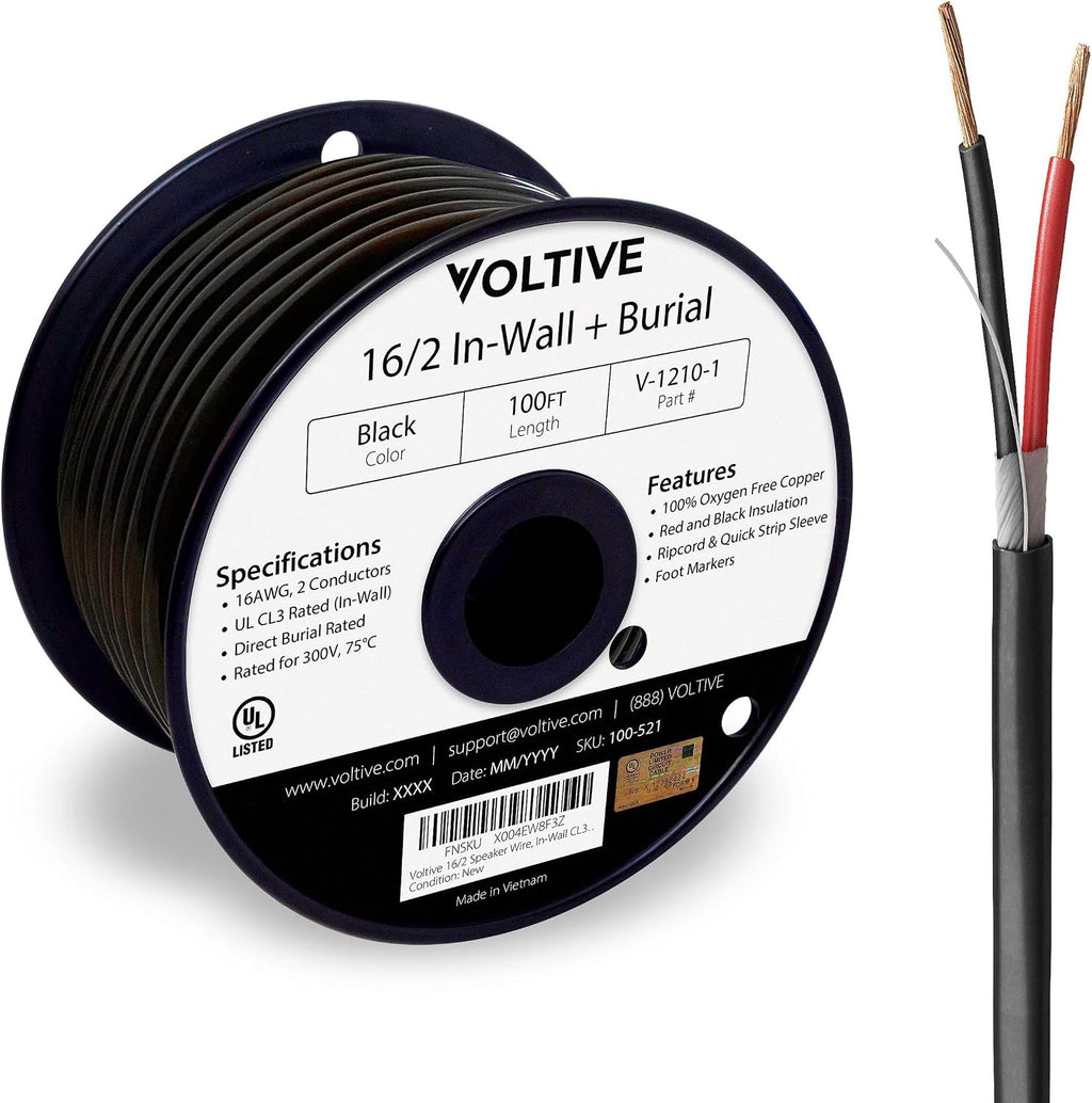 Voltive 16/2 Speaker Wire, in-Wall CL3 & Direct Burial, 100ft