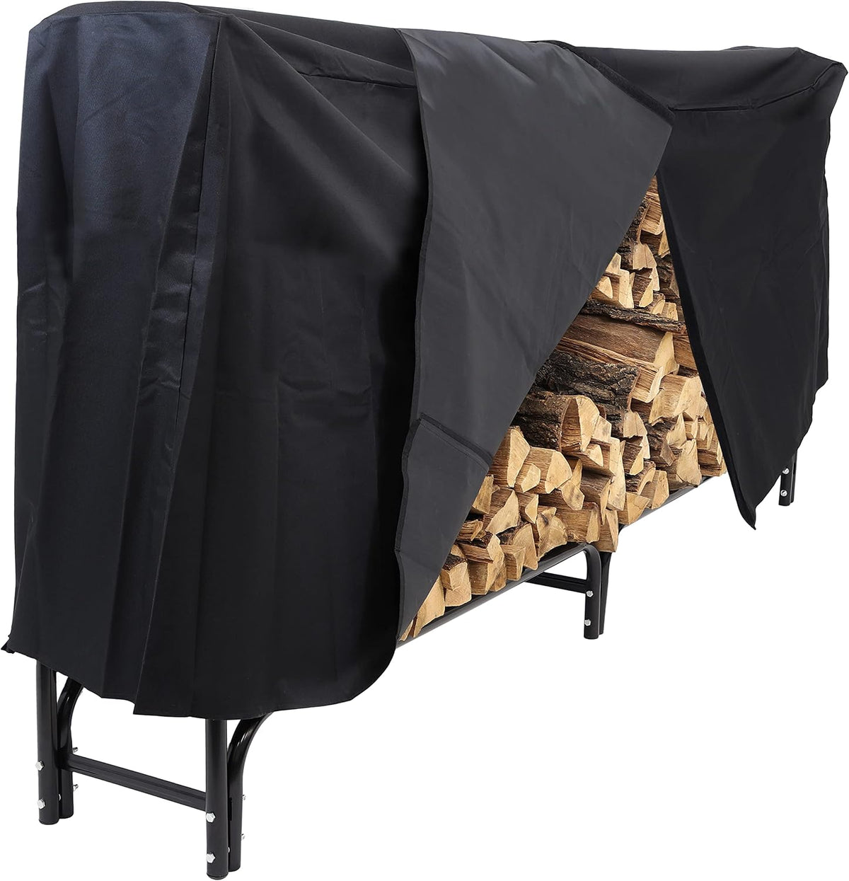 Sunnydaze Heavy-Duty Steel Outdoor 4 ft Firewood Rack with Cover, Black