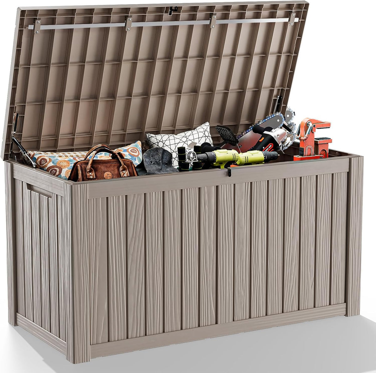 180 Gallon Outdoor Storage Box, Resin Deck Boxes Waterproof, IndoorOutdoor Bin for Package Delivery, Patio Cushions, Gardening Tools, Lockable, UV Resistant