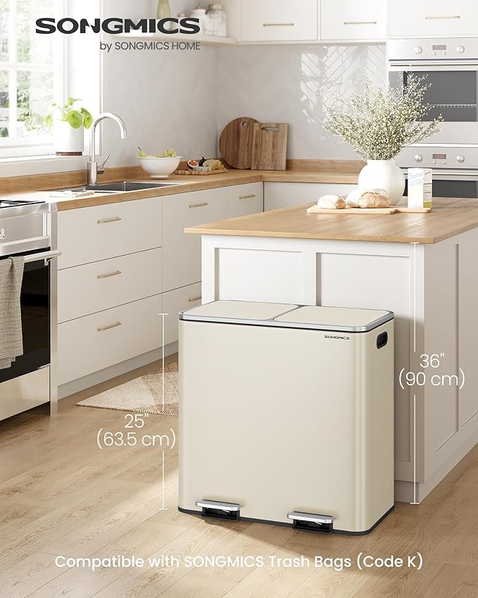 SONGMICS Trash Can, 2 x 10.6 Gallon Garbage Can