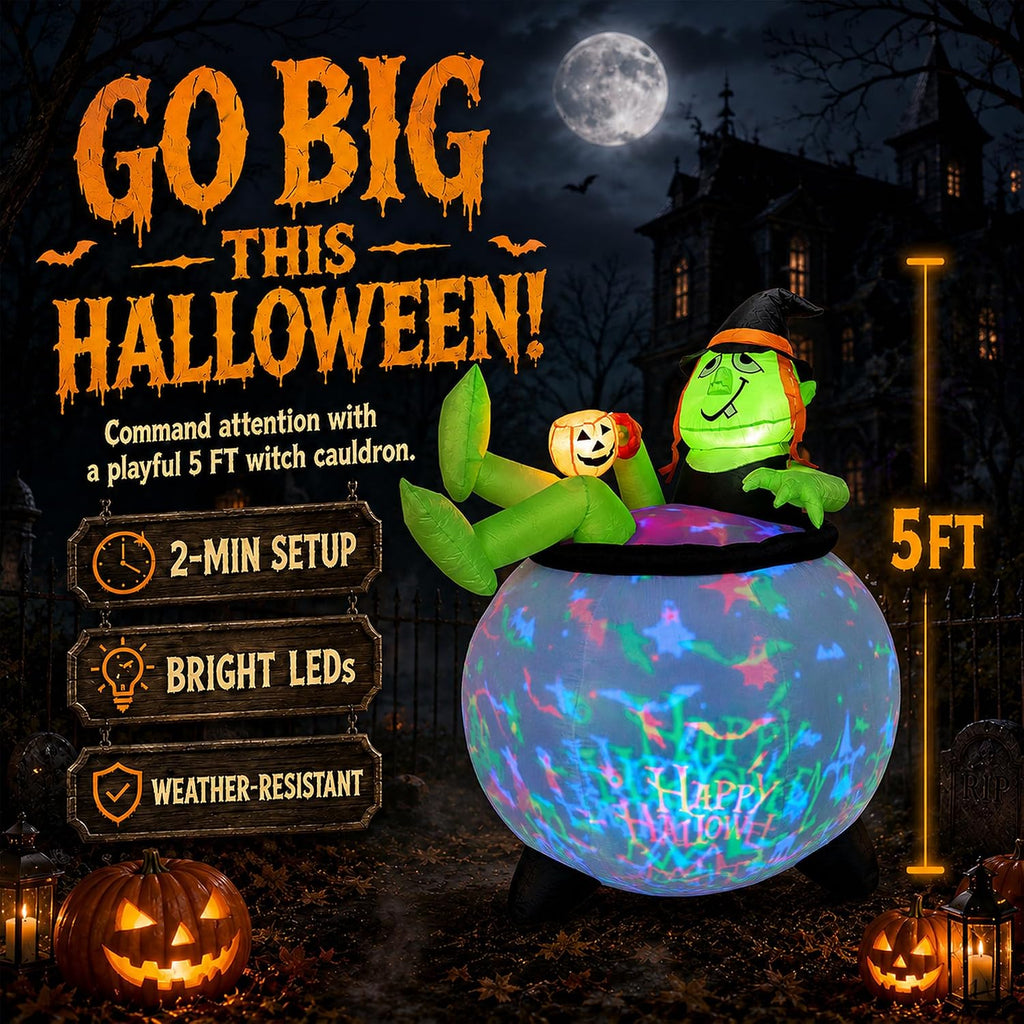 5 FT Halloween Inflatables Outdoor Decoration, LED Outdoor Yard Decoration