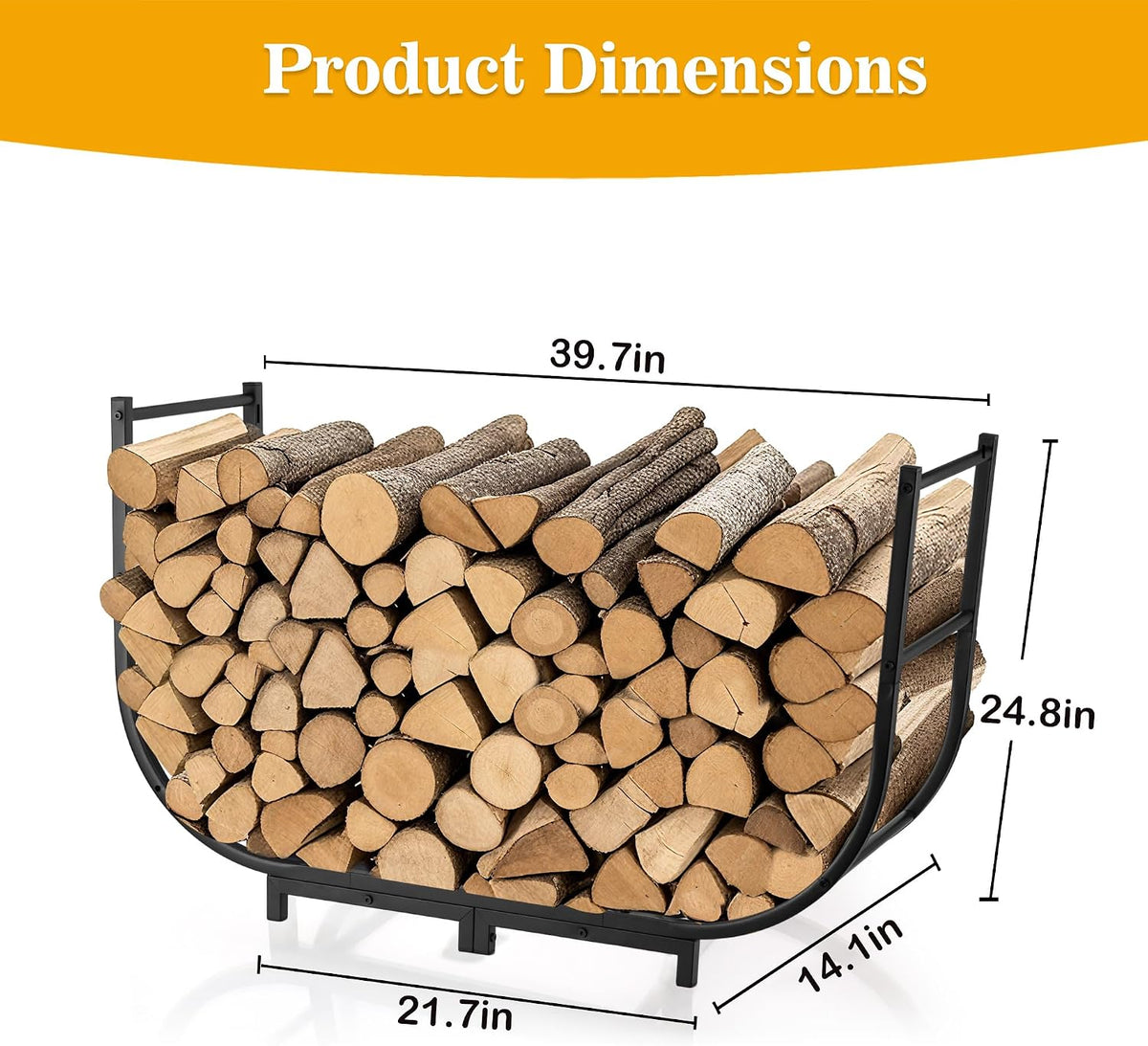 facka 40 inch firewood rack outdoor, metal wood, close-up detail