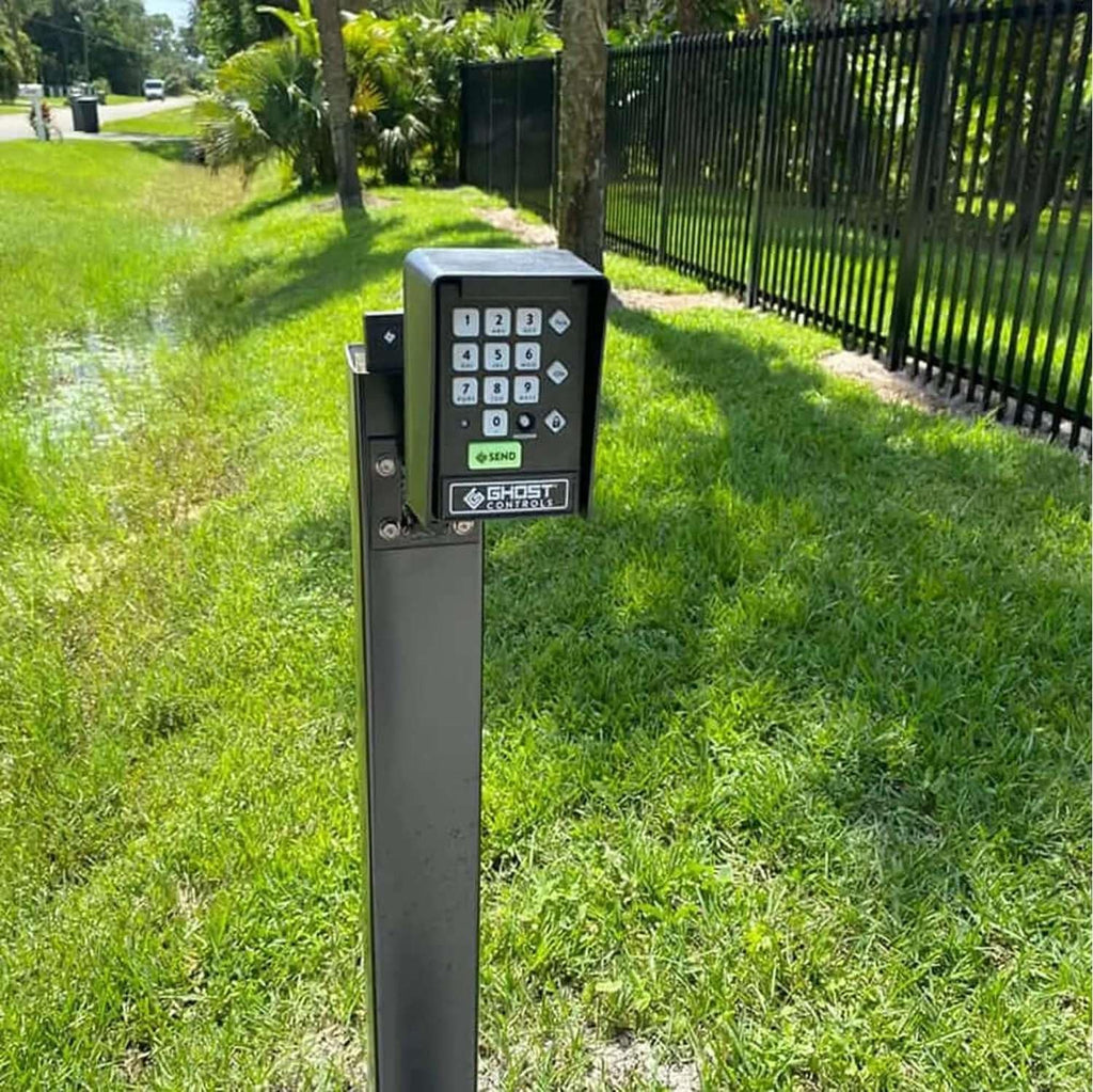 ghost controls premium wireless keypad for automatic gate, front angle view