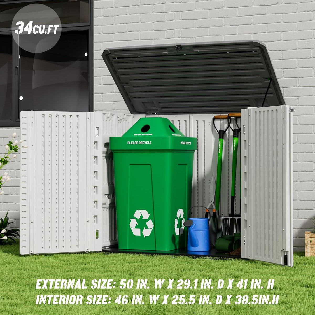 mrosaa outdoor patio storage shed,waterproof horizontal outdoor storage, side view