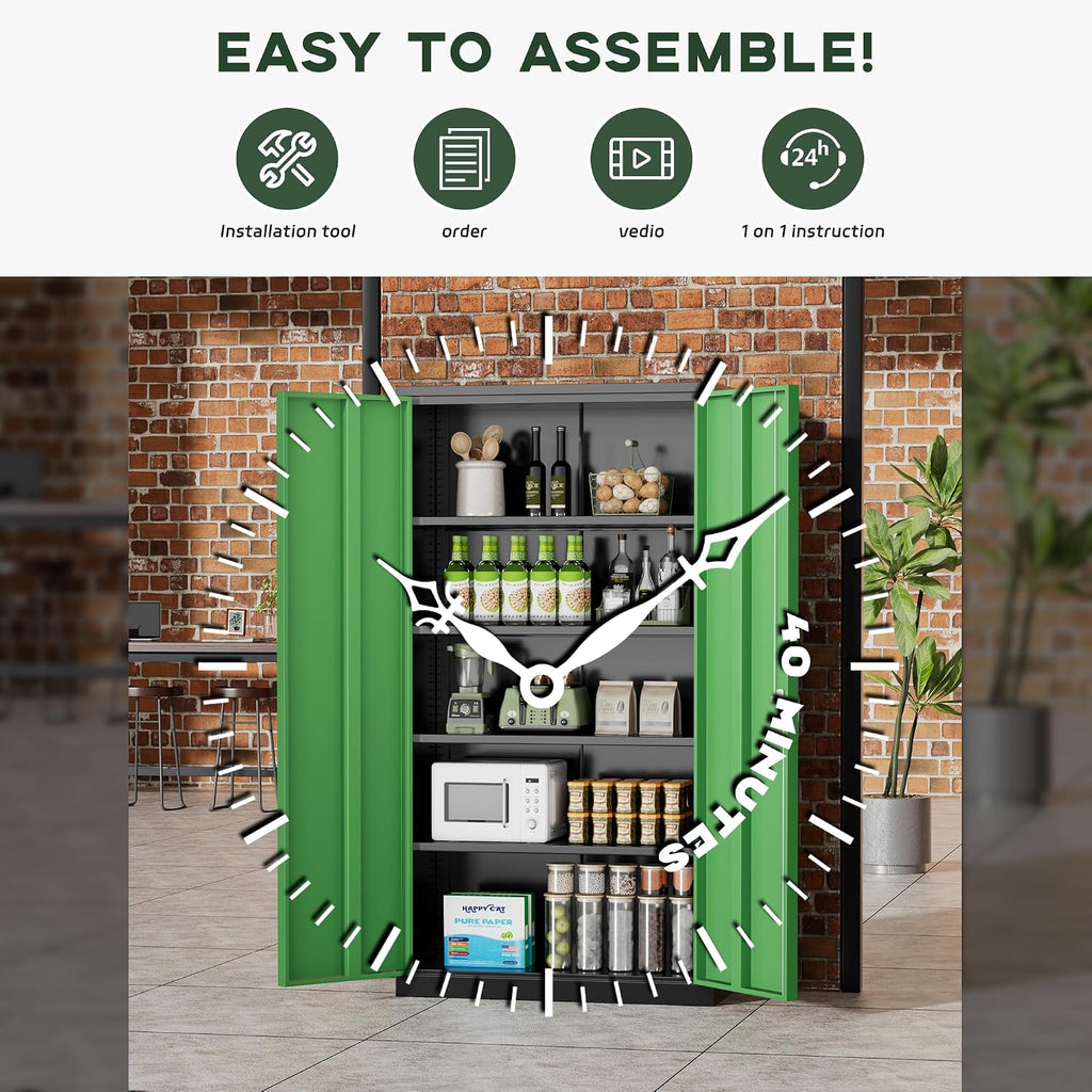 greenvelly metal garage storage cabinet, 72" black green showing dimensions