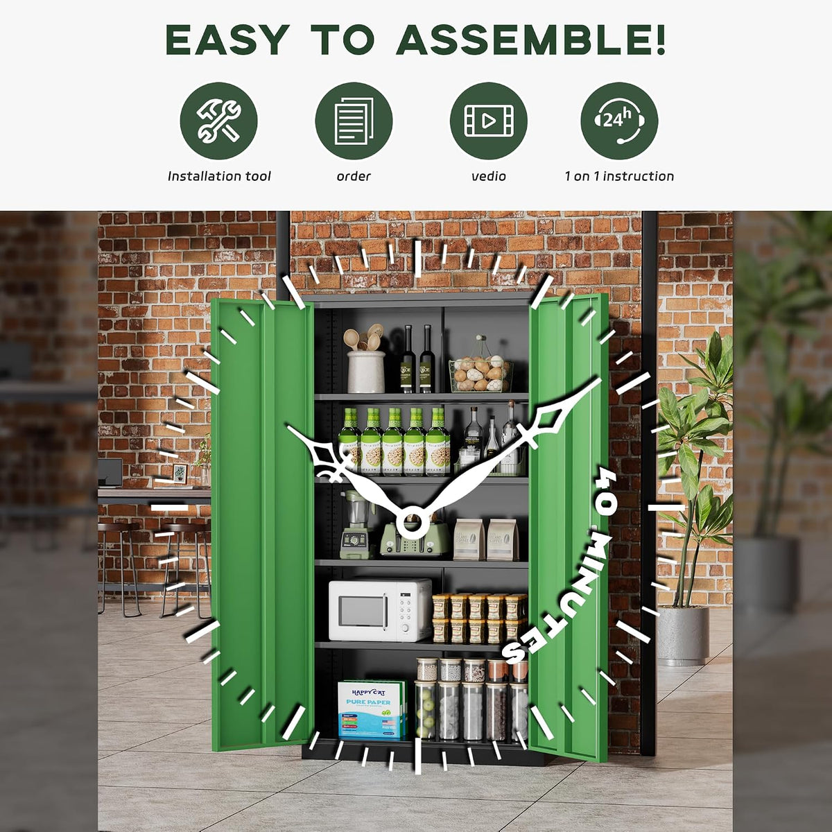 greenvelly metal garage storage cabinet, 72" black green showing dimensions
