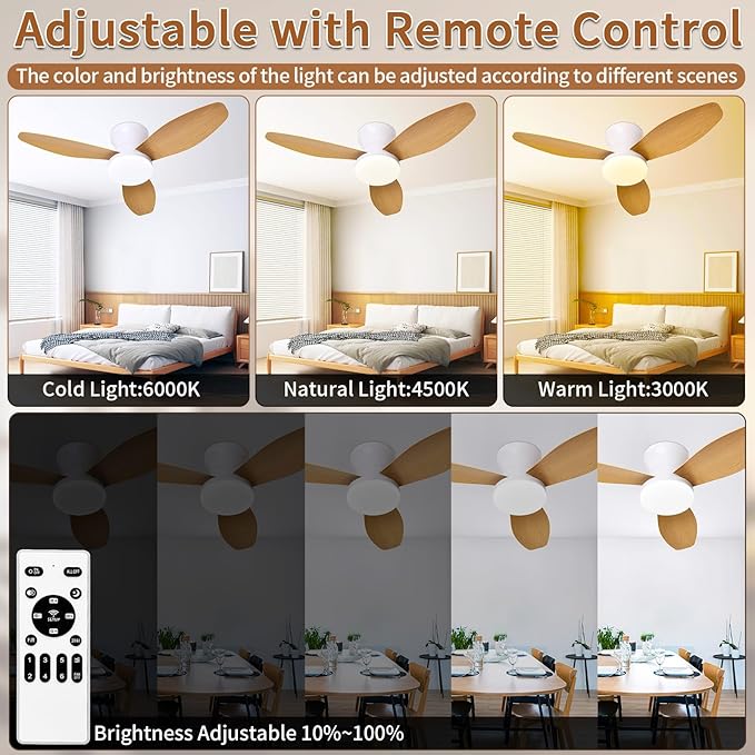 Glowall Small Ceiling Fan with Lights and Remote, 32 Inch Flush Mount, Small