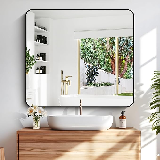 40" x 36"Bathroom Mirror, Matte Black Wall Mirror