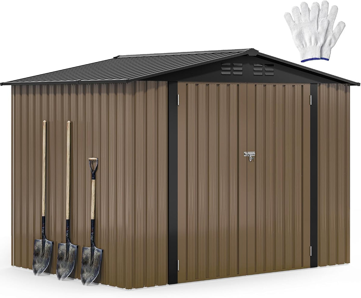 dwvo 7'x5' large metal outdoor storage shed, heavy shown in use