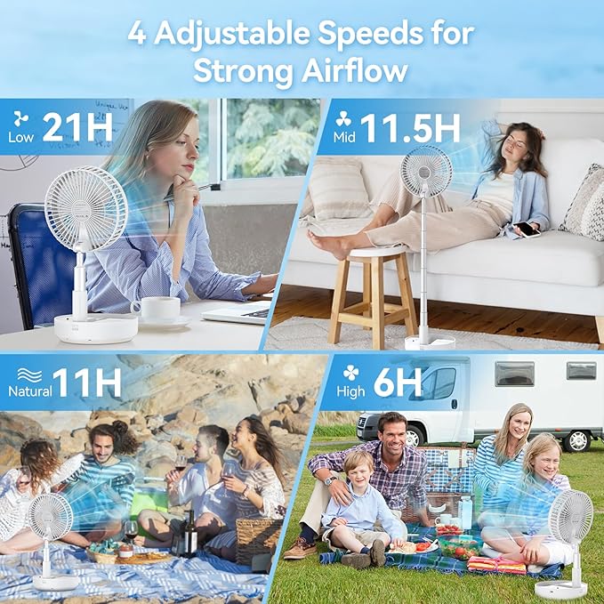 Primelove Portable Oscillating Rechargeable Fan, Battery Operated