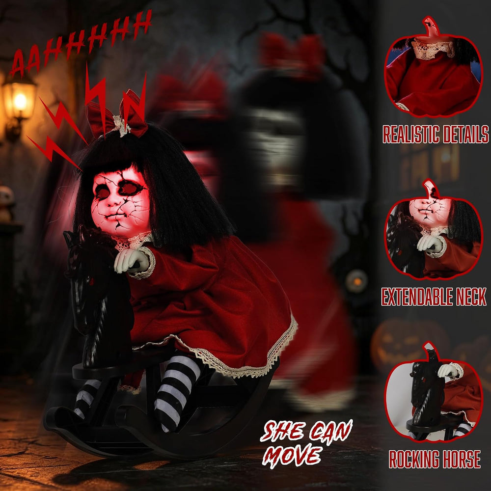 Hourleey Halloween Animatronics Decorations, Sound Activated Girl Doll on Roc...