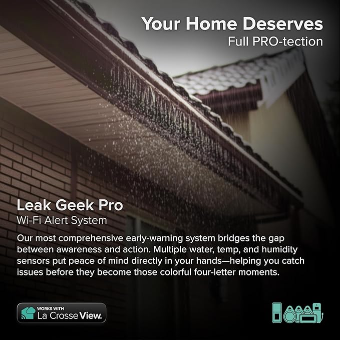 Leak Geek Pro Wi-Fi Alert System: Bridge Gateway, 3 Water Spot Detection Sensors