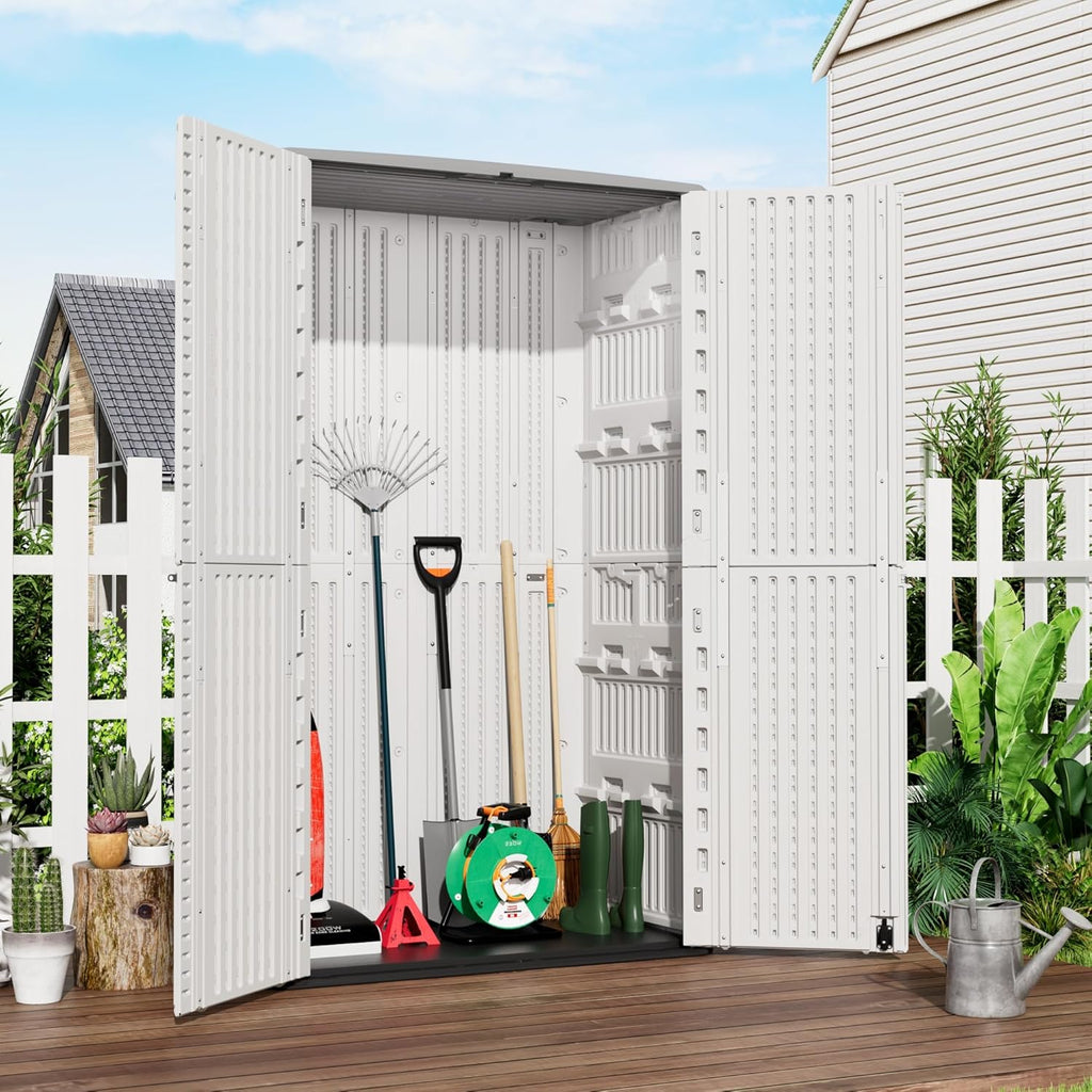 mrosaa outdoor storage cabinet waterproof,resin vertical storage shed, side view