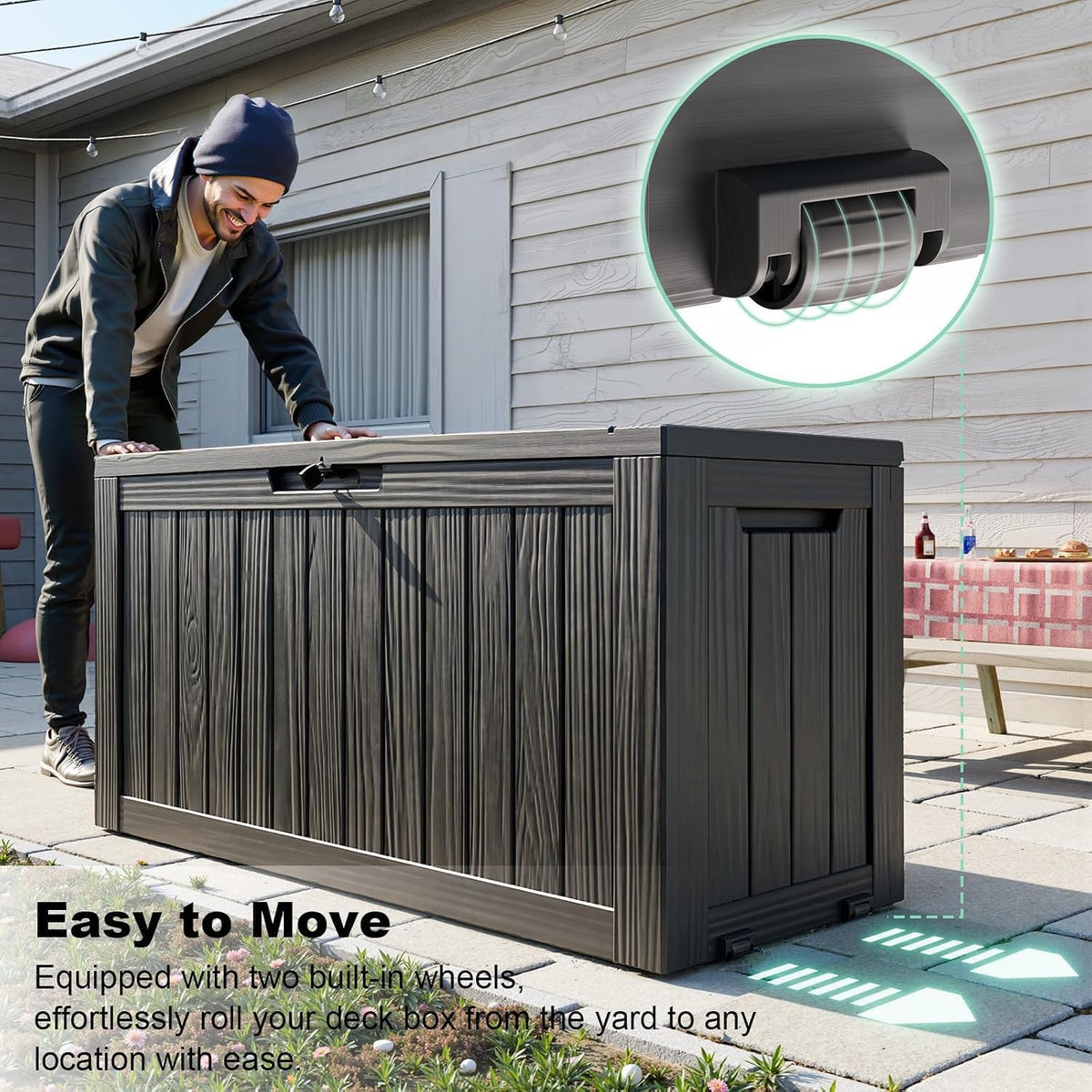 100 gallon outdoor storage box waterproof uv resistant, close-up detail