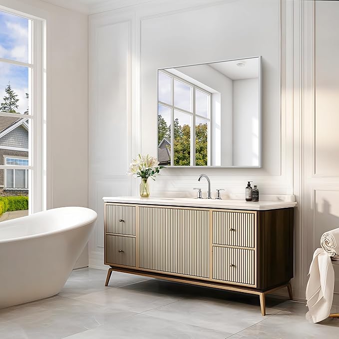Silver Bathroom Mirror for Wall, 30x30 Inch Rectangle Mirrors