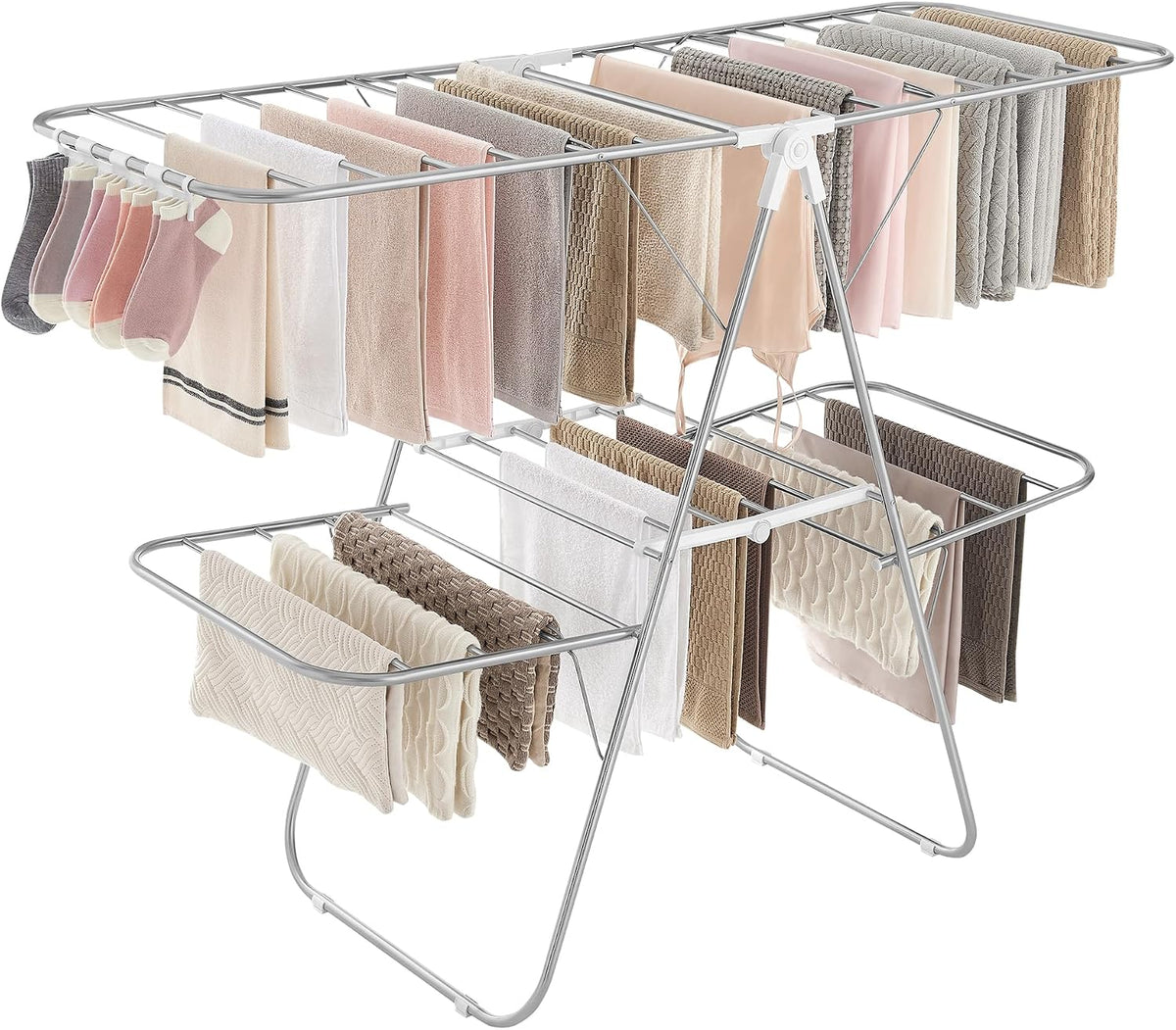 SONGMICS Clothes Drying Rack, Foldable 2-Level Laundry Drying Rack,