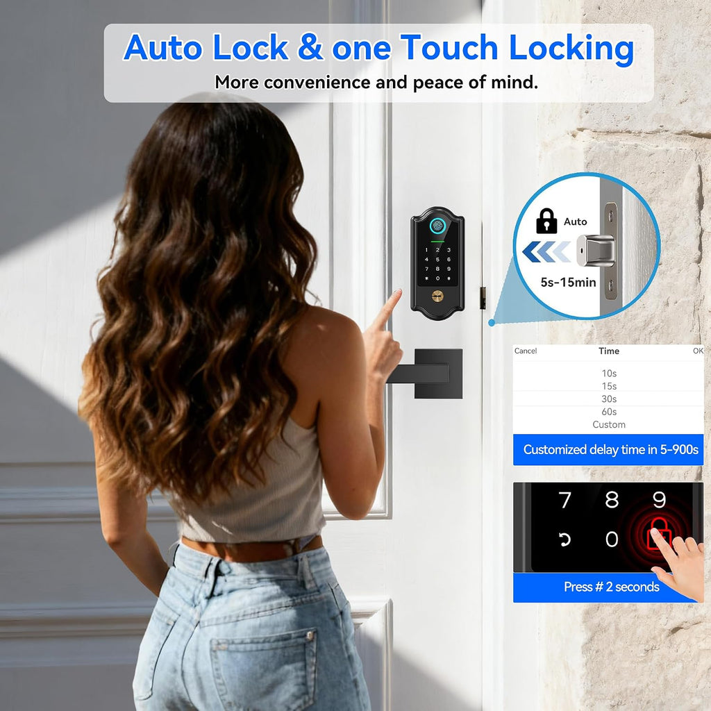 smart fingerprint door lock with keypad and handle showing dimensions