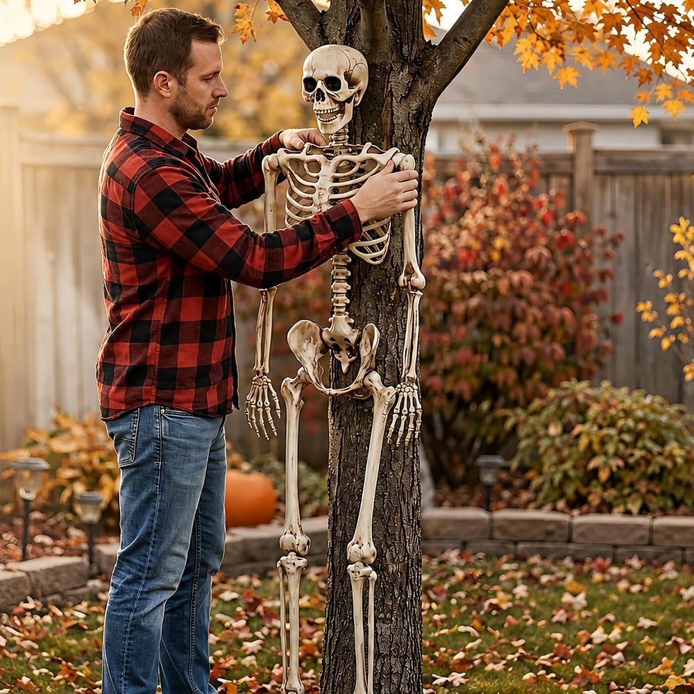 Aimeiar 5.4 Ft Halloween Skeleton Life Size, Posable Skeletons Decor, Full Bo...