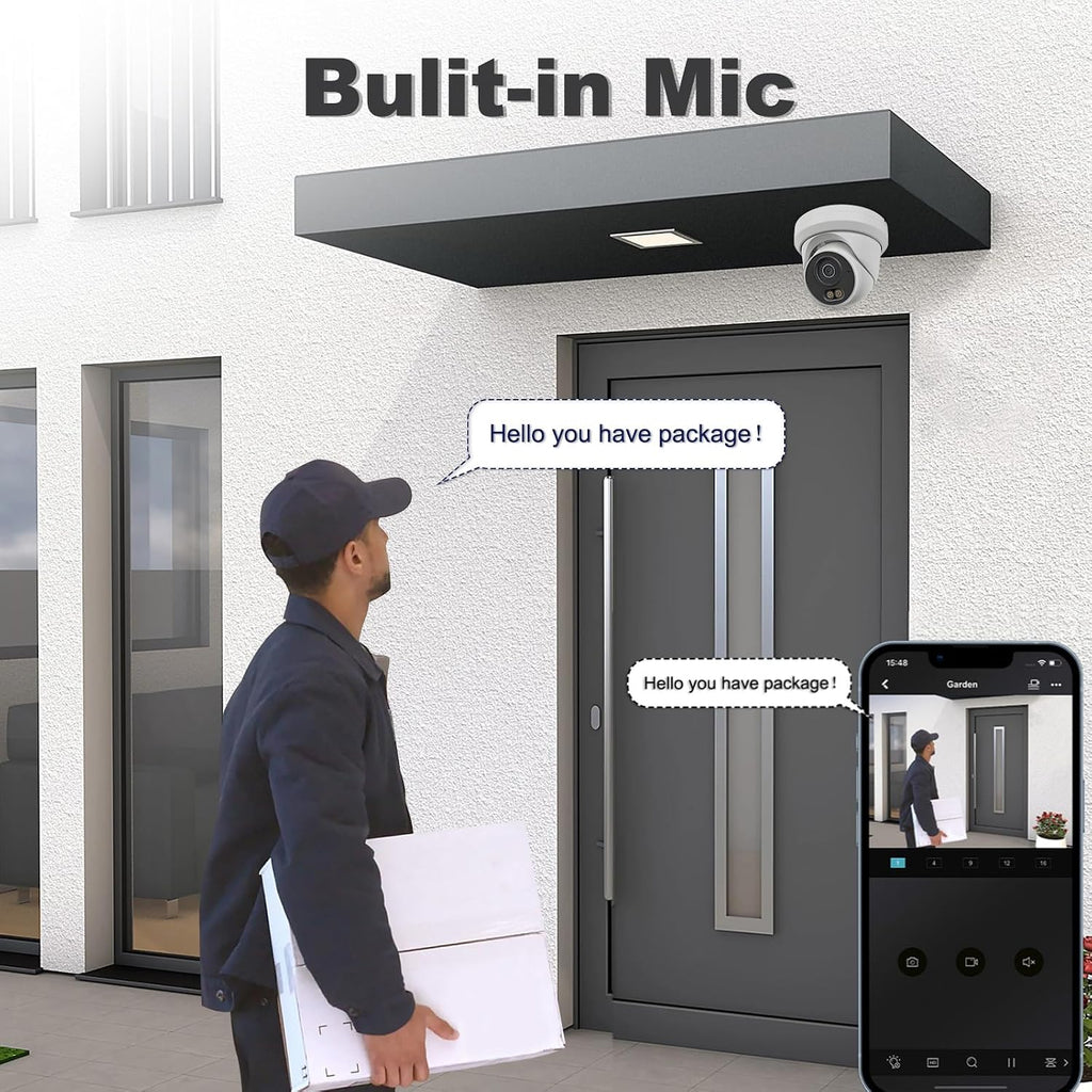 unilook 4mp poe camera, turret security poe ip, side view