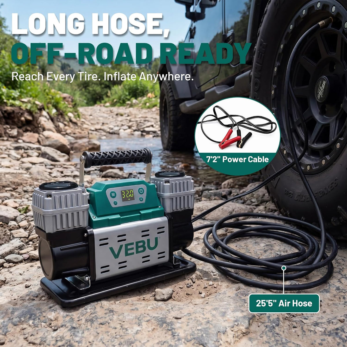 ‌Off-road Air Compressor 12V Tire Inflator, 150PSI with Auto Shut Off, Digital Display & Preset, 10.6CFM Fast Inflation for Off-road Vehicles, Trucks, SUVs, RVs, ATVs