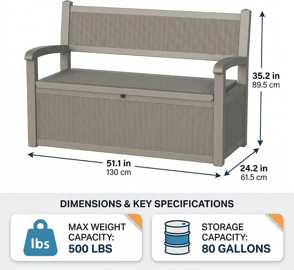 drato 75 gallon storage bench deck box outdoor, close-up detail
