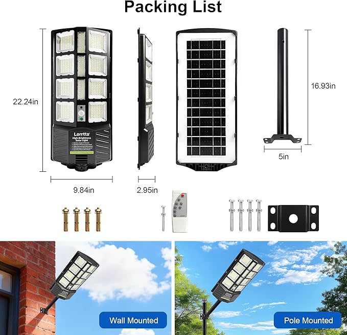 Lorrtta Solar Lights Outdoor Waterproof, 22 Inch Solar Street Light (2 Pack)