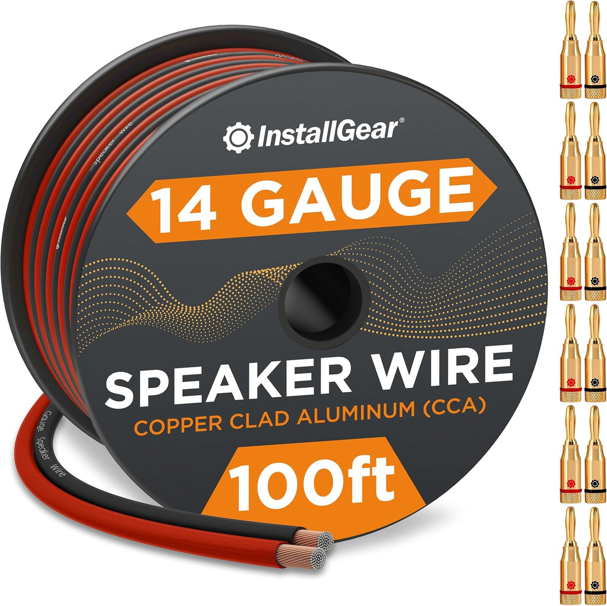 InstallGear 14 Gauge Speaker Wire - 100 Ft Copper Clad Aluminum Speaker Cable -