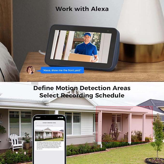 Hiseeu Security Cameras Wireless Outdoor, PIR/AI Motion Detection, Waterproof (3pcs)