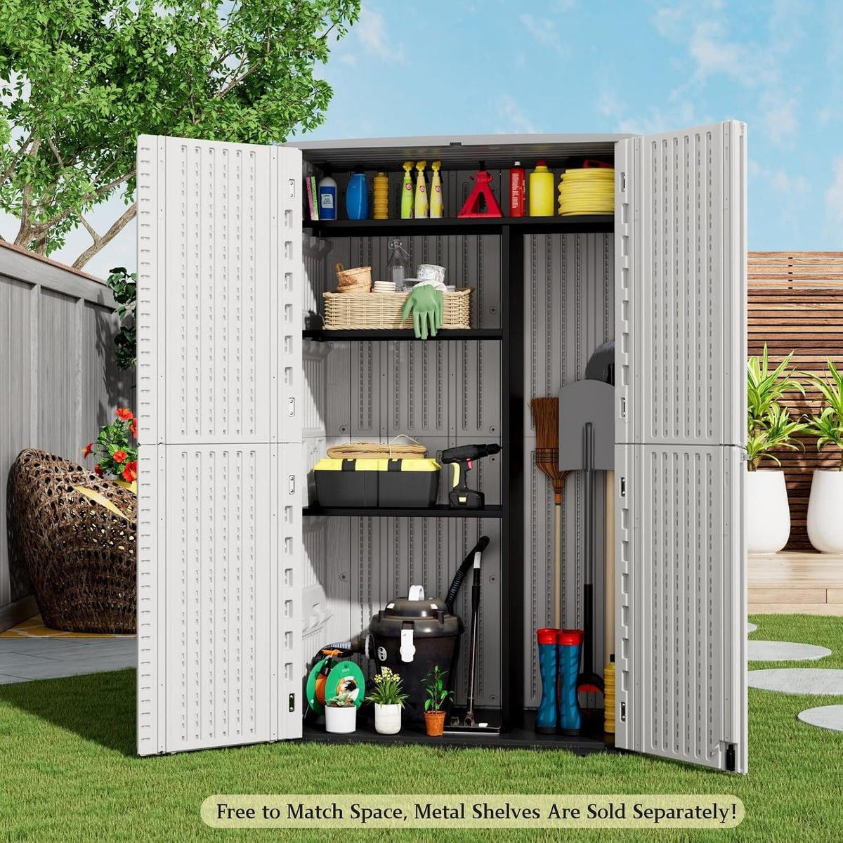 zzm large 67 cu.ft waterproof storage shed, outdoor, package contents