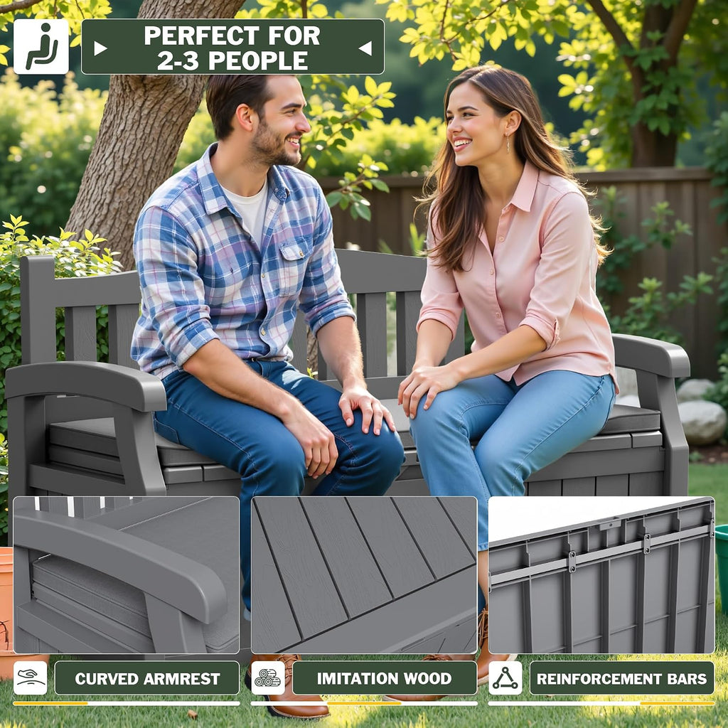 flamaker 80 gallon storage bench with cushion, waterproof, side view