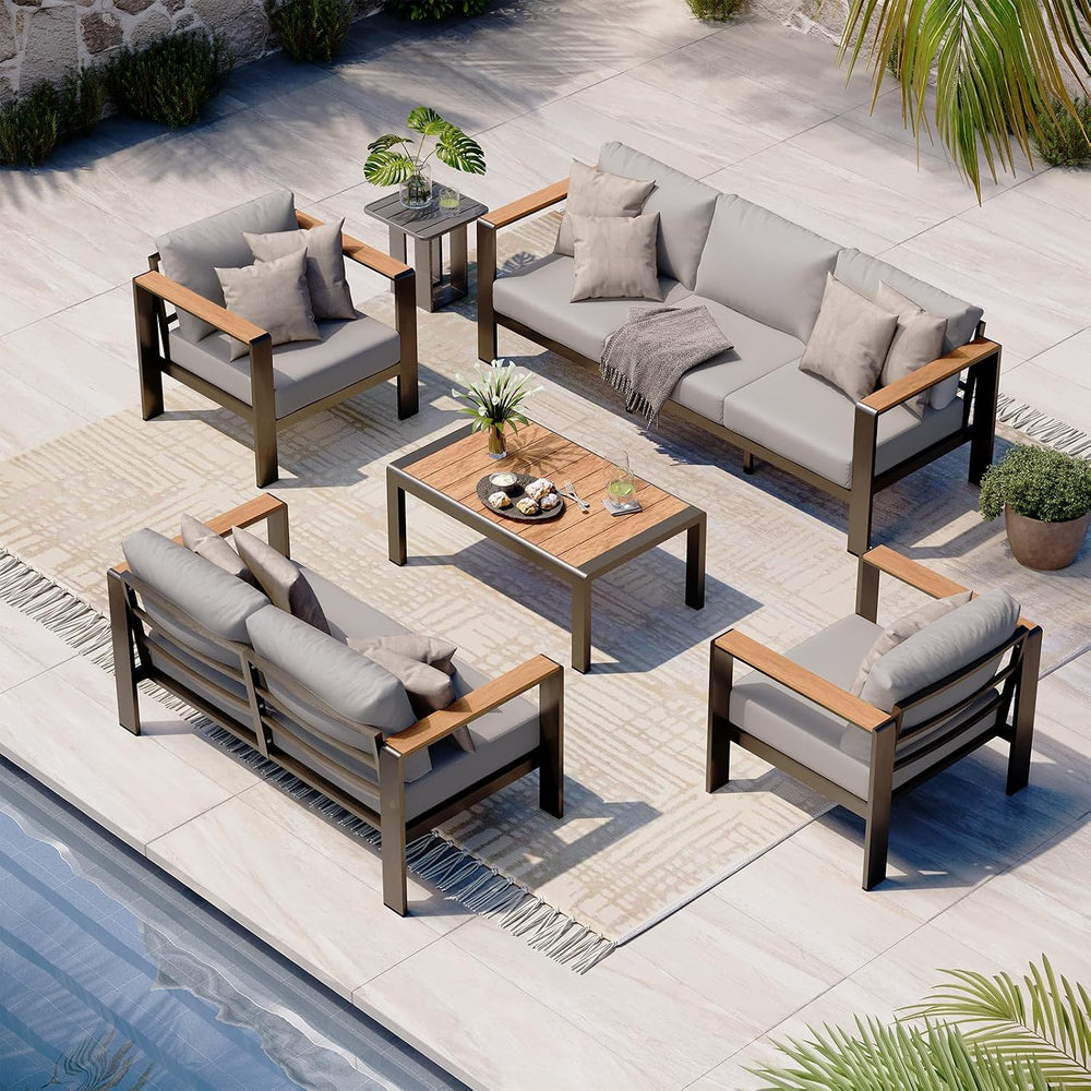 Aluminum Outdoor Patio Furniture Set with Coffee Table, 5 Piece Patio Convers...