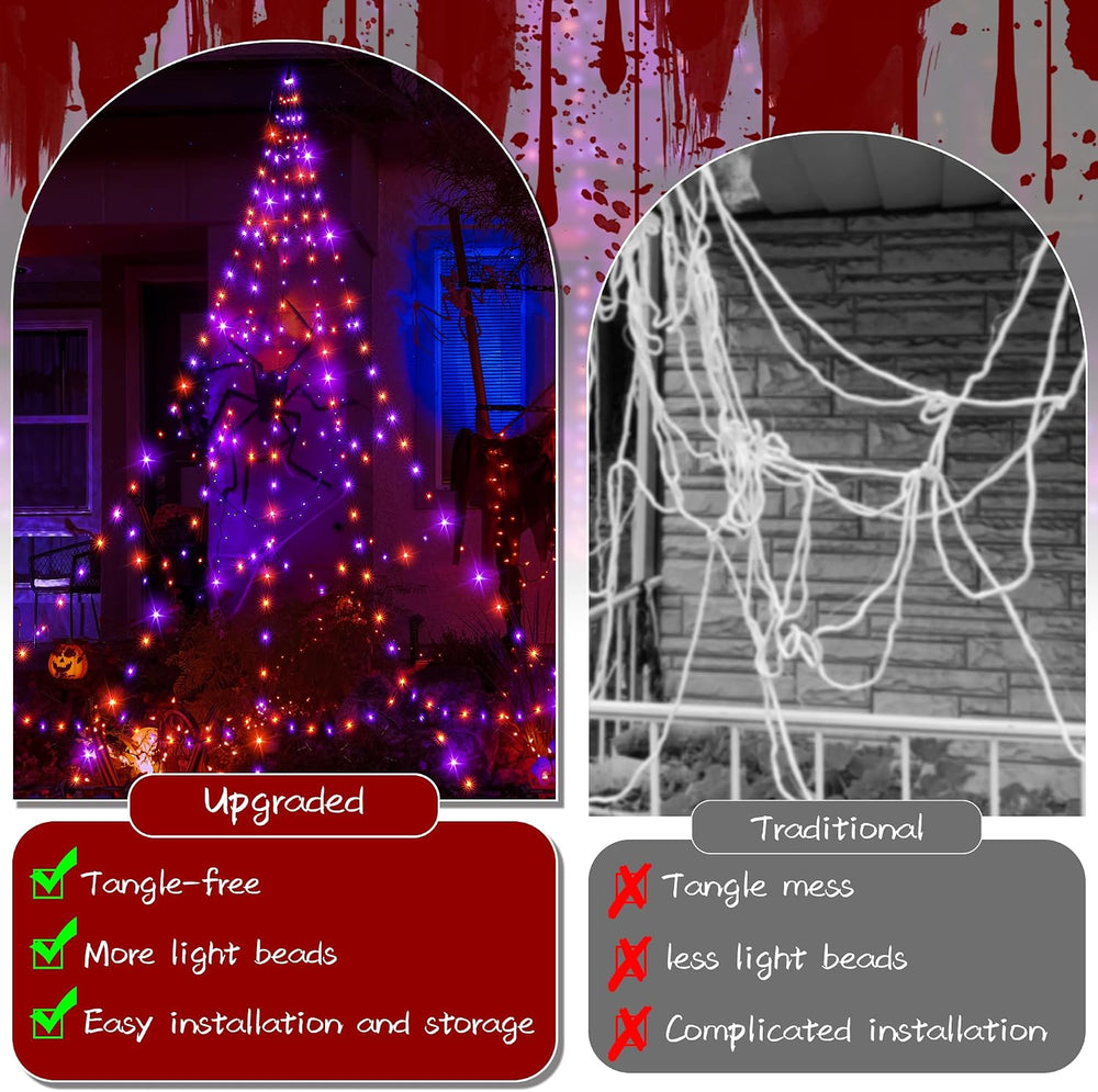 Ollny Halloween Lights Outdoor 454 LED Spider Web Lights Orange & Purple