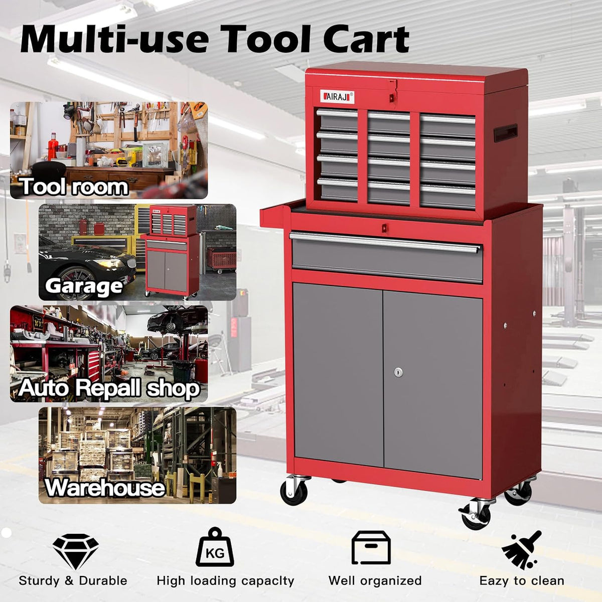 airaj tool chest 7-drawers, 40'' h rolling tool, package contents