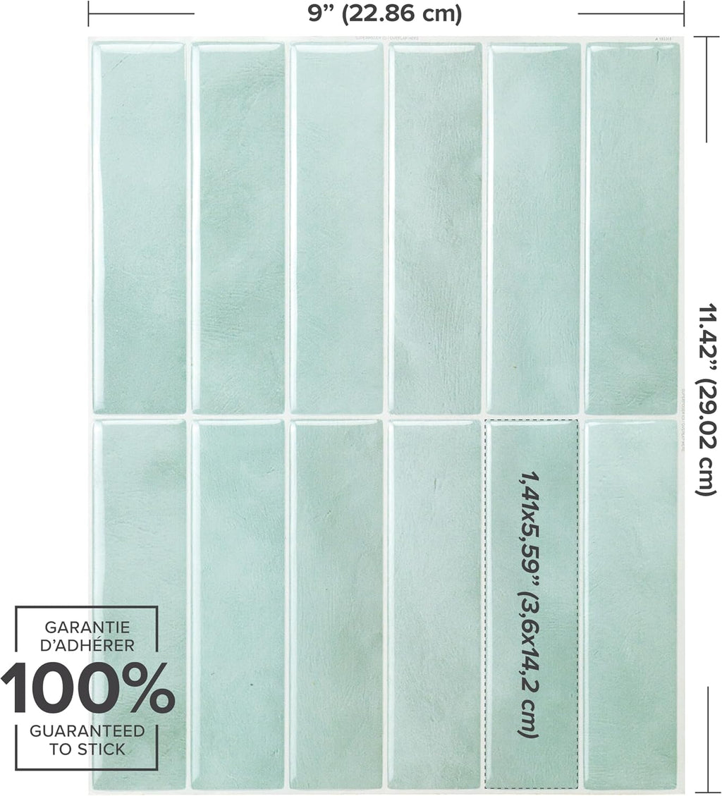 smart tiles peel and stick backsplash showing dimensions