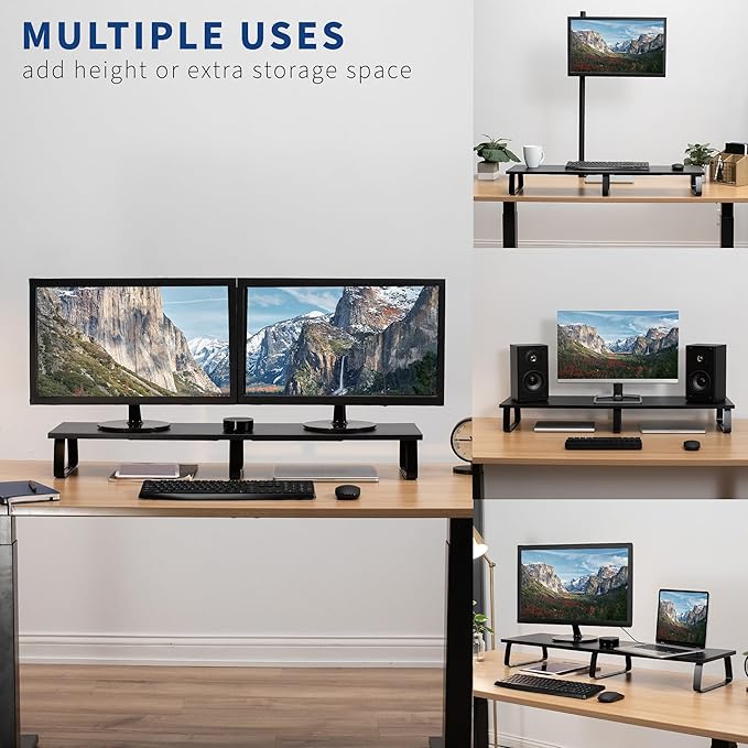 VIVO 39 inch Extra Long Monitor Stand, Wood & Steel Desktop Riser, Dual Screen