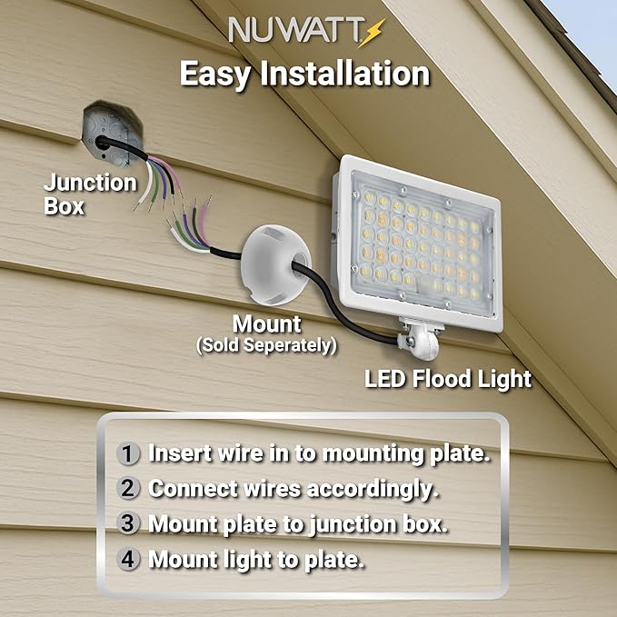 NUWATT 30W LED Flood Light, 3CCT 3000K/4000K/5000K Selectable, IP65 Waterproof