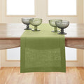 Solino Home Linen Moss Green Hemstitch Table Runner 60 Inches - 100% Pure Linen Small Table Runner 14 x 60 Inch Ideal for Dresser and Coffee Tables - Classic Hemstitch - Fall, Halloween, Thanksgiving