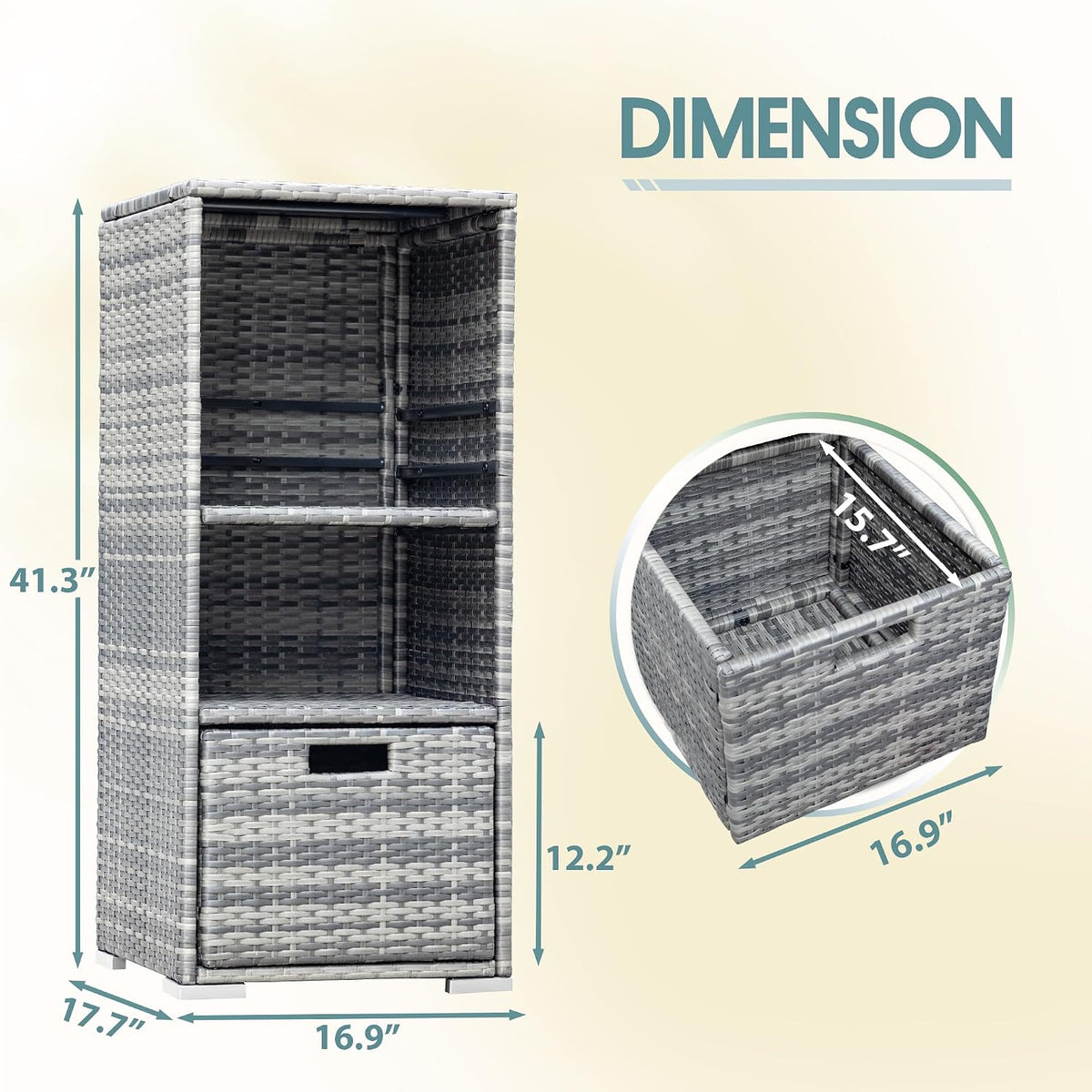 devoko outdoor pool towel rack patio wicker storage, close-up detail