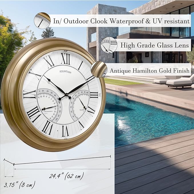 FOUNTAIN DESIGNS 24 Inch in/Outdoor Wall Clock