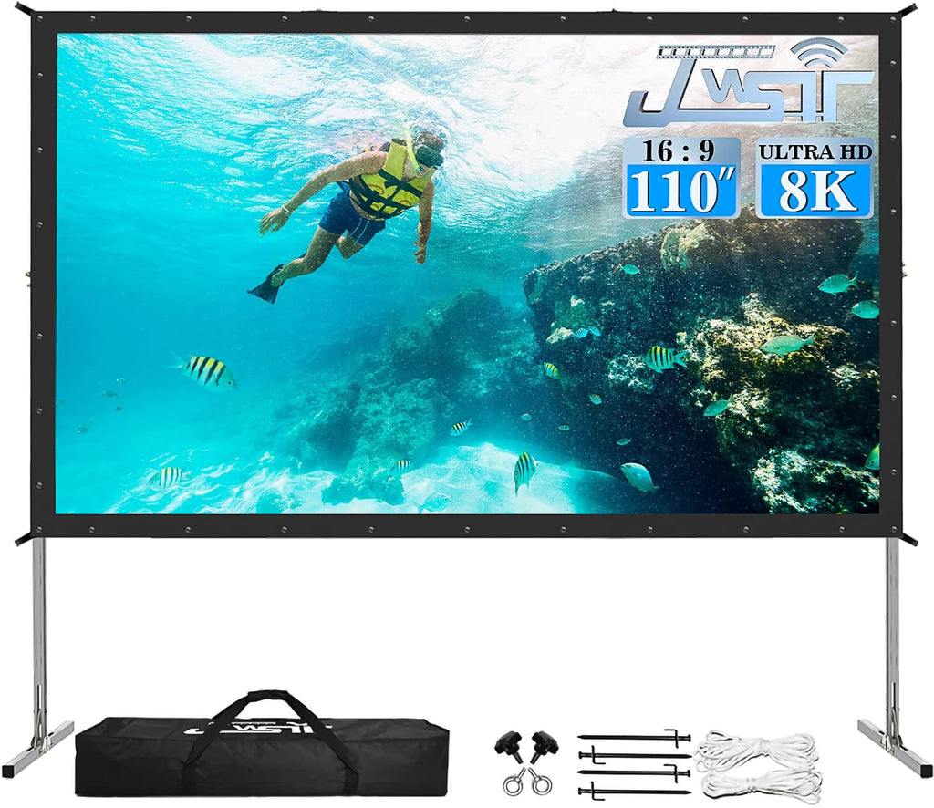 Projector Screen and Stand, JWSIT 110 inch Outdoor Movie Screen-Upgraded 3
